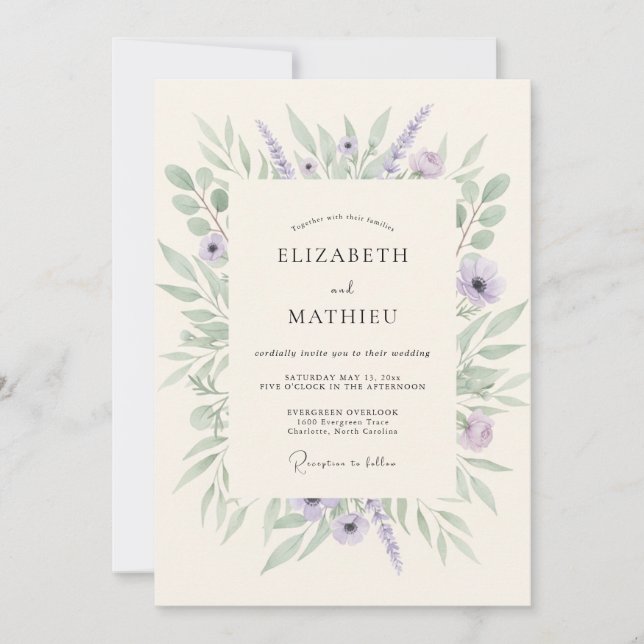 Lilac Ethereal Botanical Wedding Invitation (Front)