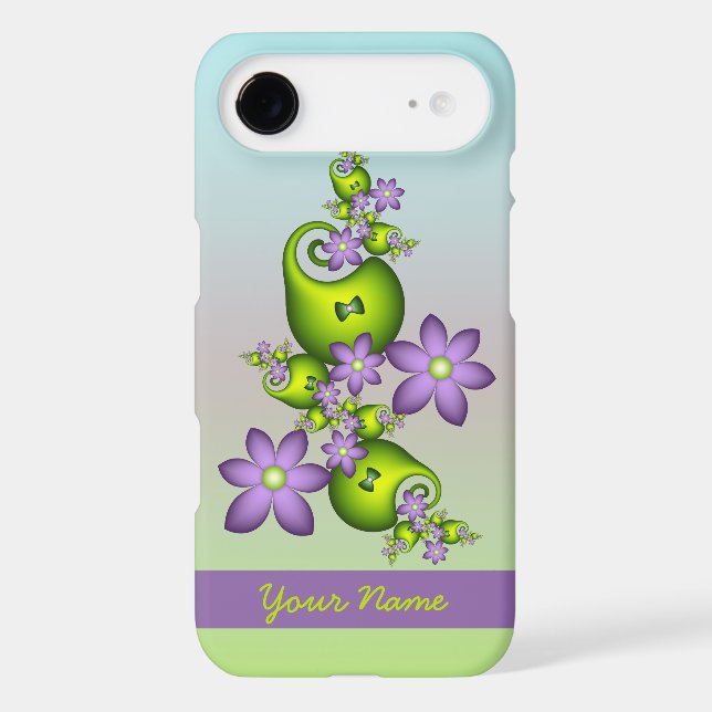 Lilac Fantasy Flowers Green Shapes Fractal Name Case-Mate iPhone Case (Back)