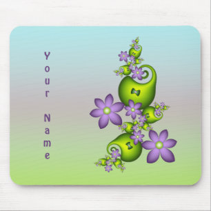 Lilac Fantasy Flowers Green Shapes Fractal Name Mouse Pad