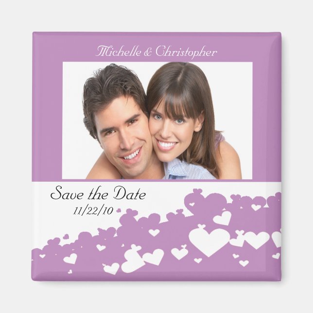 Lilac Field of Hearts Save The Date Magnet (Front)