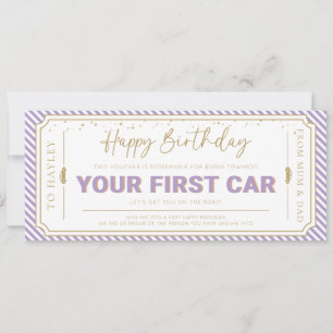 Lilac First Car Birthday Gift Voucher Card