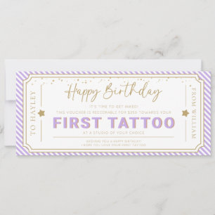 Lilac First Tattoo Birthday Gift Voucher Card