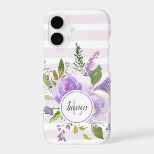 Lilac Floral and Stripes Monogram