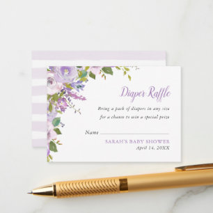 Lilac Floral Baby Shower Diaper Raffle Card