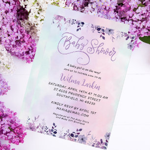 Lilac Floral Baby Shower Invitation