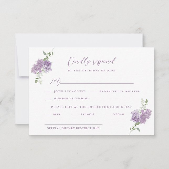 Lilac Floral Bouquet Wedding RSVP Card (Front)