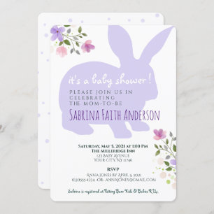 Lilac Floral Bunny Baby Shower Invitation