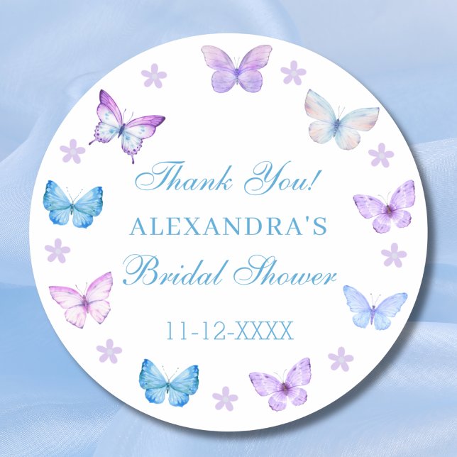 Lilac Floral Butterfly Bridal Shower Thank You Classic Round Sticker (Creator Uploaded)