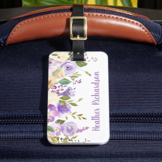 Lilac Floral Custom Monogrammed Luggage Tag (Front Insitu 2)