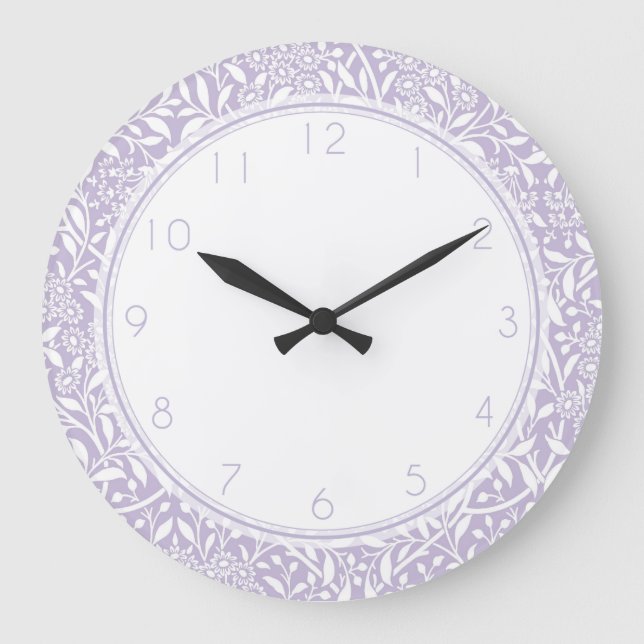 Lilac Floral Damask Pattern Large Clock (Front)