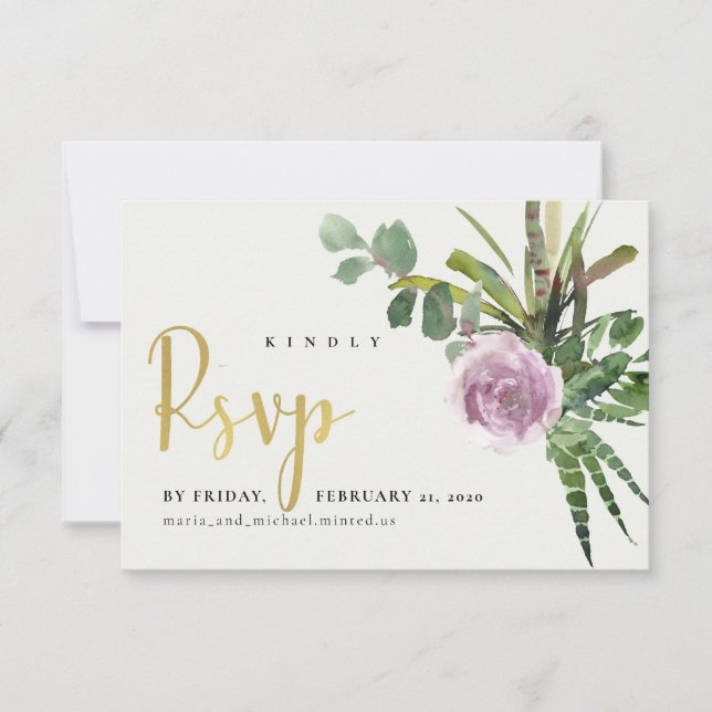 LILAC FLORAL DESERT CACTI FOLIAGE WATERCOLOR RSVP CARD (Front)