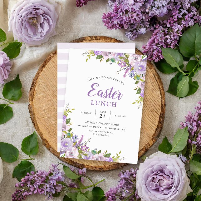 Lilac Floral Easter Lunch Party Invitation (Creator Uploaded)