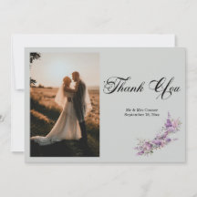 Lilac floral Elegant Photo Thank You Card