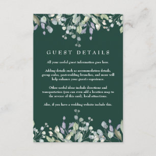 Lilac Floral Emerald Guest Information Details Enclosure Card