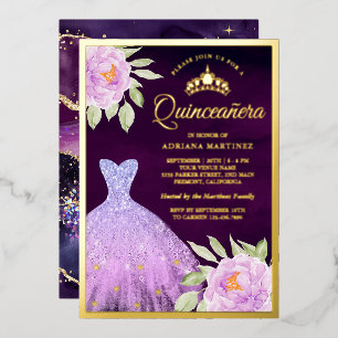 Lilac Floral Gown Purple Quinceanera Gold