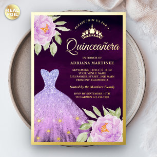 Lilac Floral Gown Purple Quinceanera Gold