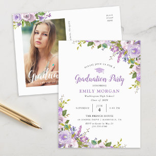 Lilac Floral Graduation Party Invitation Postcard