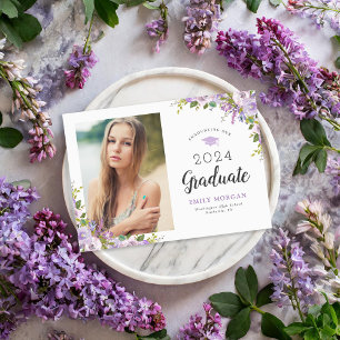 Lilac Floral Graduation Photo Announcement Magnet