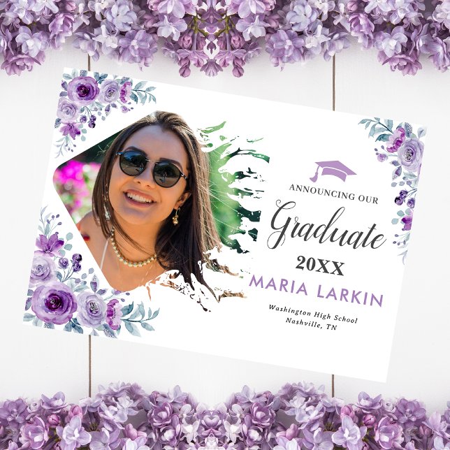 Lilac Floral Graduation Photo Enclosure Card (Creator Uploaded)