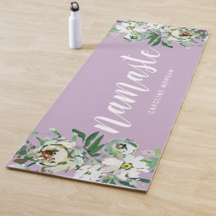 Lilac Floral Namaste Monogrammed Yoga Mat