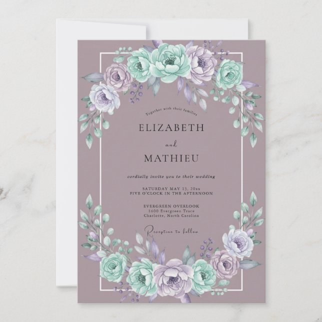 Lilac Floral Painterly Wedding Invitation (Front)