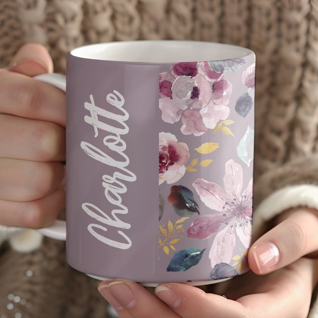 Lilac Floral Pattern Monogram  Coffee Mug (Creator Uploaded)
