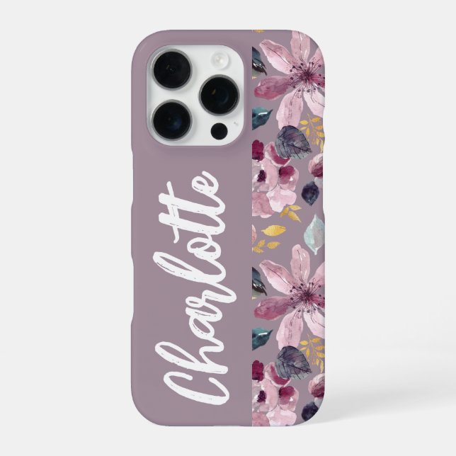Lilac Floral Pattern Monogram  iPhone Case (Back)