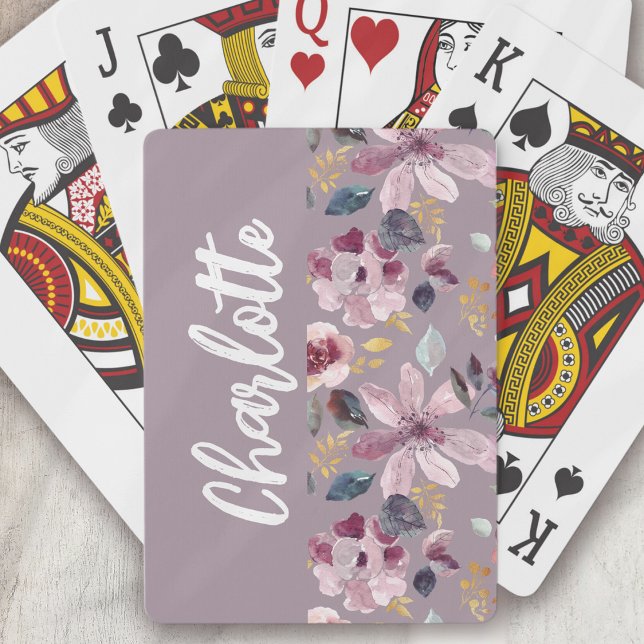 Lilac Floral Pattern Monogram  Playing Cards (Creator Uploaded)