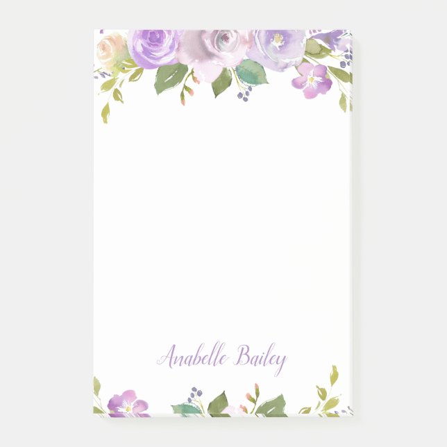 Lilac Floral Personalised Monogram Post-it Notes (Front)