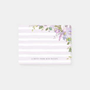 Lilac Floral Personalised Teacher Name Post-it Not Notes