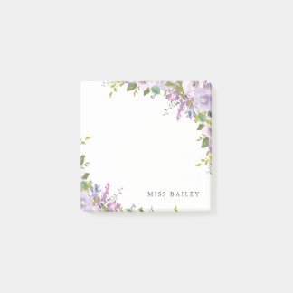Lilac Floral Personalised Teacher Name Post-it Notes