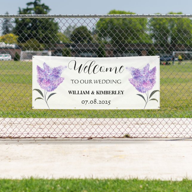 Lilac Floral Purple Flowers Rustic Elegant Wedding Banner (Insitu)