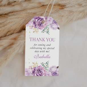 Lilac Floral Purple Quinceanera Thank You Favour Gift Tags
