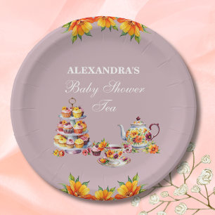 Lilac Floral Tea Party Baby Shower  Paper Plate