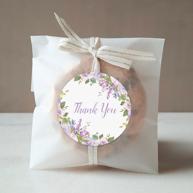 Lilac Floral Thank You Classic Round Sticker (Creator Uploaded)