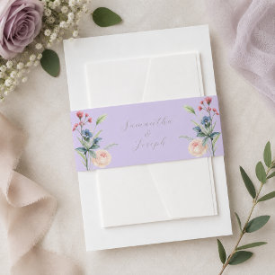 Lilac Floral Wedding Invitation Belly Band