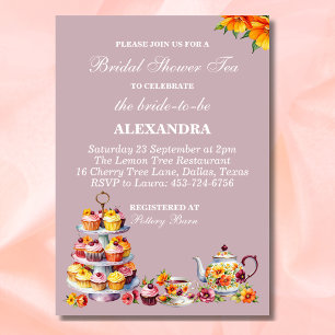 Lilac Floral Whimsical Tea Bridal Shower Invitation