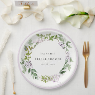 Lilac Floral Wreath Cottage Garden Bridal Shower Paper Plate