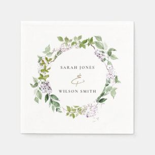 Lilac Floral Wreath Cottage Garden Wedding Napkin