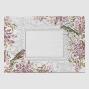 Lilac Flower Bird French Ornate Frame Decoupage Tissue Paper