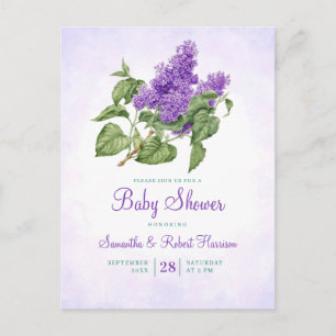 Lilac Flower Botanical Purple Green Baby Shower Invitation Postcard