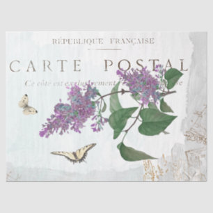 Lilac Flower Butterfly Carte Postale Blue Painted Tissue Paper