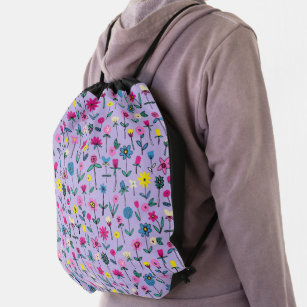 Lilac Flower Garden Drawstring Bag