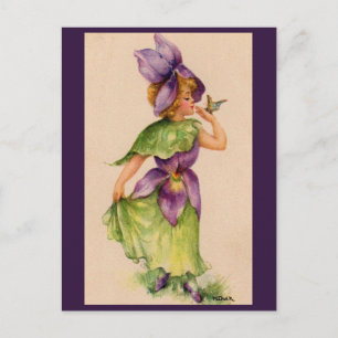 lilac flower girl postcard