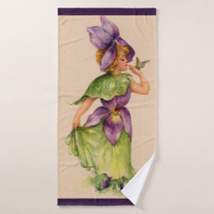 lilac flower girl print bath towel set