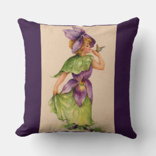 lilac flower girl print cushion