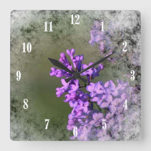 Lilac Flower Square Wall Clock (Front)