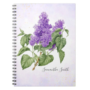 Lilac Flower Vintage Botanical Purple Green Floral Notebook