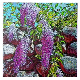 Lilac flowers blooming garden ceramic tile