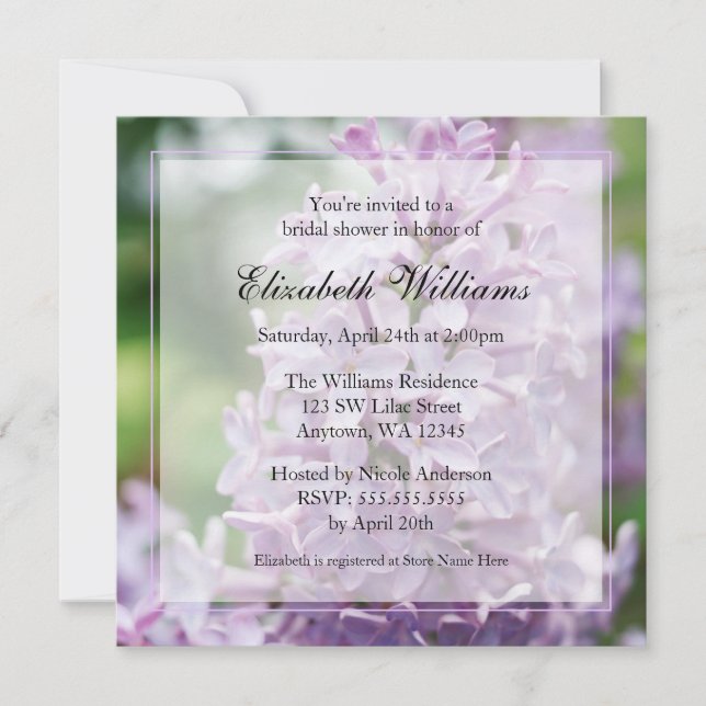 Lilac Flowers Bridal Shower Invitation (Front)